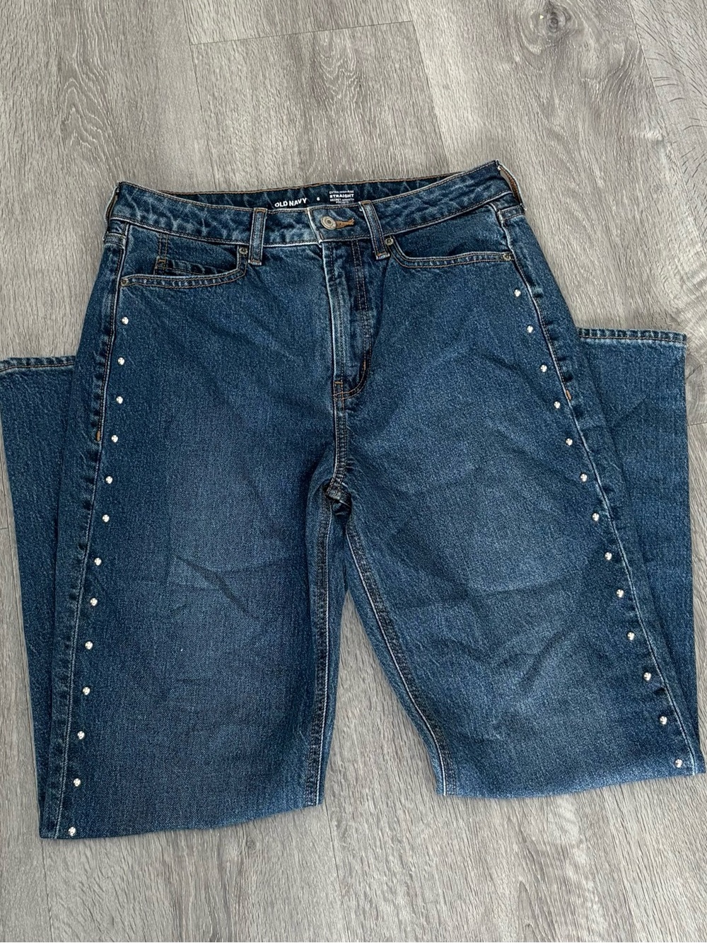 Old Navy Dark Blue Straight-Leg Jeans with Side Studs